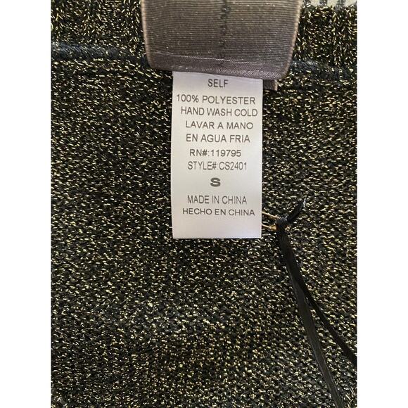 Moon Collection CS2401 Black Gold Shimmer V-neck Hi-Low Sweater Size Small New - Picture 6 of 6